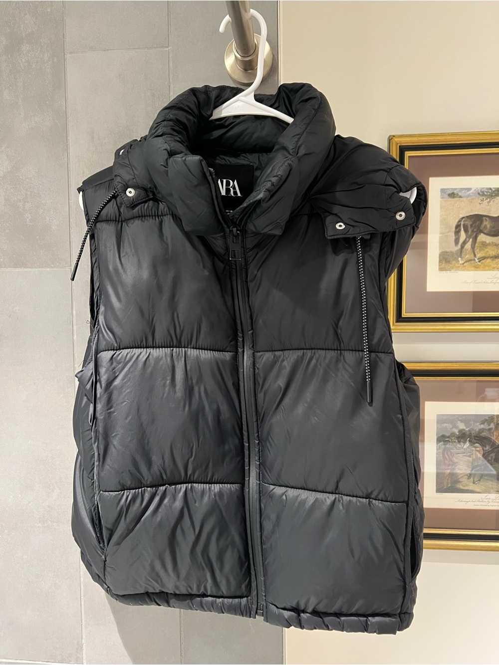 Zara Black Quilted Sleeveless Puffer Vest with Hood